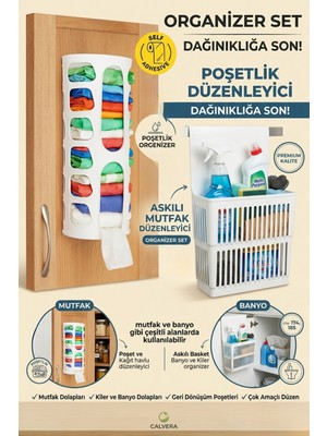 Calvera 2'li Organizer Set - Kendinden Yapışkanlı Poşetlik ve Askılı Dolap Içi Düzenleyici Sepet