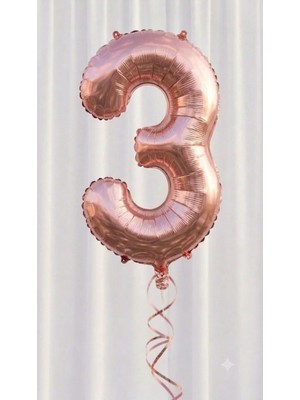 Çavuş E-Ticaret Folyo Balon 3 Rakam Rosegold  34INC 76 cm 3 Yaş Balonu Doğum Günü Parti Balonu