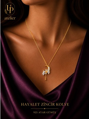 Up Atelier 925 Ayar Gümüş Zirkon Taşlı Sailor Moon Gold Hilal Ay Model
