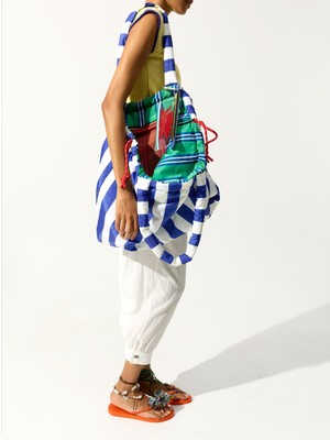 Parfois Kadın Çizgili Çift Yüzlü Teknik Kumaş Shopper Çanta