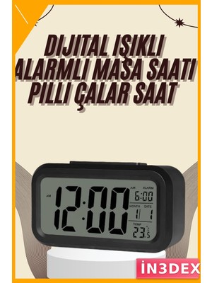 İn3dex LED Ekranlı Dijital Masa Saati Termometreli Takvimli Çalar Saat