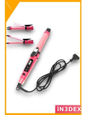 İn3dex Seramik Plakalı Saç Düzleştirici ve Maşa 2'si 1 Arada Pembe