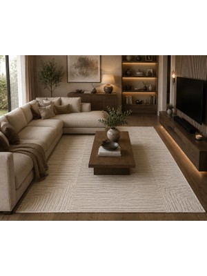 Hoom Rugs Sembol 2906 Krem Akrilik Dayanıklı Makine Halısı