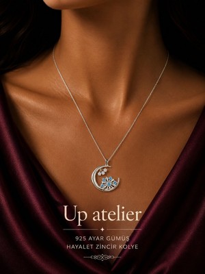Up Atelier 925 Ayar Gümüş Zirkon Taşlı Kar Taneli Hilal Model
