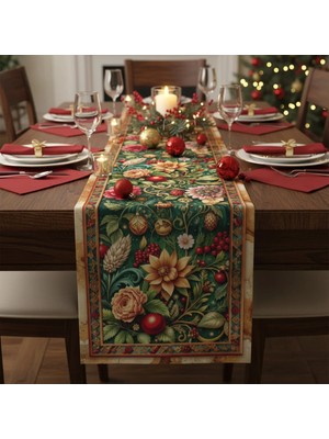 Yılbaşı Temalı Dijital Baskılı Runner Örtüsü Christmas 40X140 cm