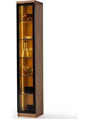 Maq Home Breda LED Aydınlatmalı Temperli Cam Vitrin Yan Modül 36 cm Kahve Köşesi Dolabı