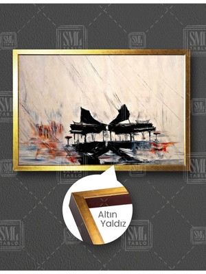 SML Tablo Soyut Piyano Müzik Yağlı Boya Efektli Sanat Art Yatay Çerçeveli Kanvas Tablo