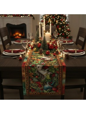 Yılbaşı Temalı Dijital Baskılı Runner Örtüsü Christmas 40X140 cm