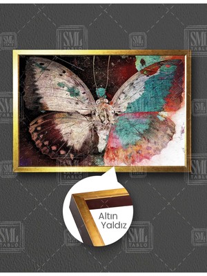 SML Tablo Soyut Renkli Kelebek Art Hayvan Dekor Yatay Çerçeveli Kanvas Tablo