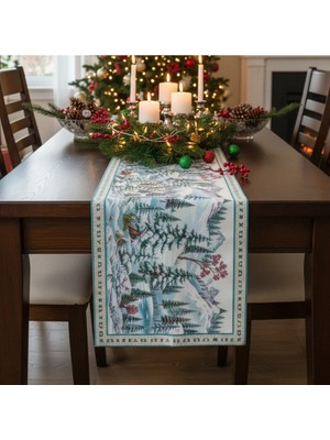 Yılbaşı Temalı Dijital Baskılı Runner Örtüsü Christmas 40X140 cm