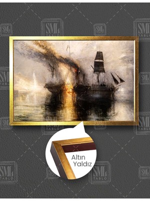 SML Tablo Soyut Savaş Gemileri Deniz Yelkenli Yatay Çerçeveli Kanvas Tablo