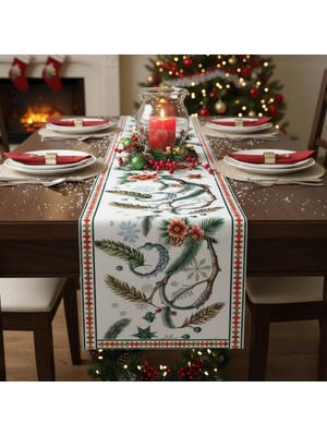 Yılbaşı Temalı Dijital Baskılı Runner Örtüsü Christmas 40X140 cm
