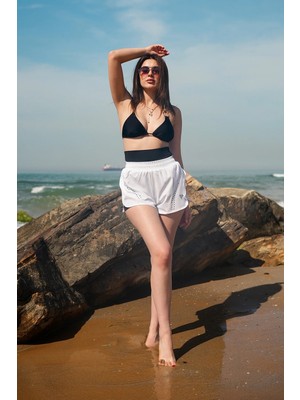 Win Moda Kadın Havuz Deniz Şortu Lazerli - Içden Taytlı Ekstra Bel ve Göbek Korseli