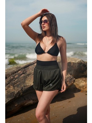 Win Moda Kadın Havuz Deniz Şortu Lazerli - Içden Taytlı Ekstra Bel ve Göbek Korseli