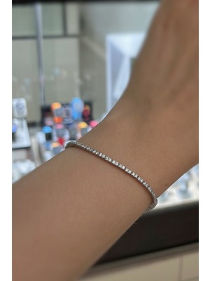 Erer Gümüş Gümüş 1,5 mm Taşlı Pırlanta Montür Su Yolu Bileklik