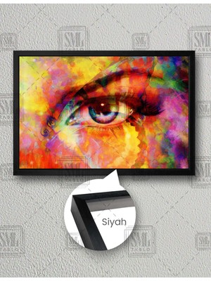 SML Tablo Mavi Gözlü Kadın Soyut Kelebek Rengarenk Sanat Dekor Yatay Çerçeveli Kanvas Tablo