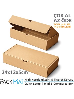 PackMai 24x12x5cm Karton-Kutu | 100 Adet | Kraft Renk-E-Ticaret-Kargo-Ürün-Hediye Kutusu