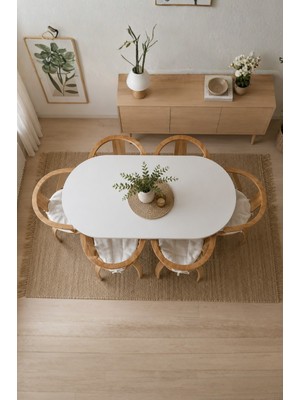 Weltwood 6 Kişilik Butterfly Masa ve 6 Berlin Sandalye | Mdf Masa Tablası | Kayın Lamine Ayaklar | Teddy Kumaş