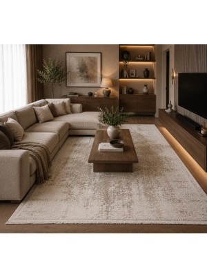 Hoom Rugs Sembol 2912 Bej Akrilik Dayanıklı Makine Halısı
