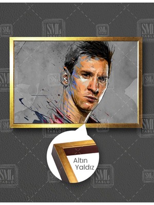 SML Tablo Lionel Messi Arjantin Futbol Art Çizim Dekor Yatay Çerçeveli Kanvas Tablo