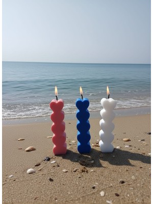 AY IŞIĞI MUMLARI Çok Kalpli 3'lü Hediyelik Dekoratif Hoş Kokulu Parafin Wax Mum (Mavi + Beyaz + Pembe Renkli)