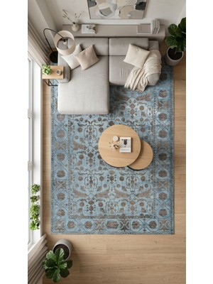 Kreasyon Halı Atelier AE008 Mavi Uzun Ömürlü Yumuşak Dokulu Salon Yatak Odası Koridor Oturma Odası Yolluk Halı