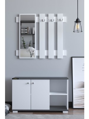 Remaks Plus Antrasit/Beyaz Modern Tasarımlı Vestiyer Ayakkabılık Portmanto 52 cm Yükseklik