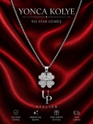 Up Atelier 925 Ayar Gümüş Zirkon Taşlı Dört Köşeli Yonca Silver Model