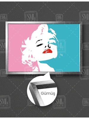 SML Tablo Marliyn Monroe Kırmızı Rujlu Kadın Retro Woman Yatay Çerçeveli Kanvas Tablo