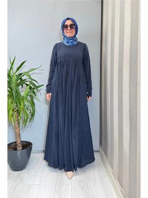 Miss Dalida Uzun Kollu Keten Cupro Elbise Lacivert 2264257