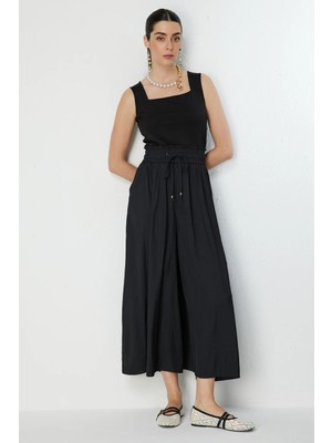 On Kadın Beli Lastikli Geniş Paça Pantolon 70136 Black