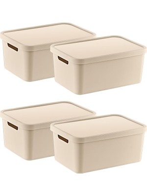 4'lü Set Stafi Çok Amaçlı Kapaklı Kutu Latte 4,5 Lt - Latte, Çok Amaçlı Kapaklı Kutu, Ev-Of