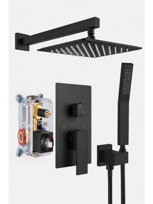 Flextail Ankastre Duş Seti Sıva Altı Mat Siyah Gömme Duş Sistemi 10” Yağmurlama Başlıklı 3’lü Set
