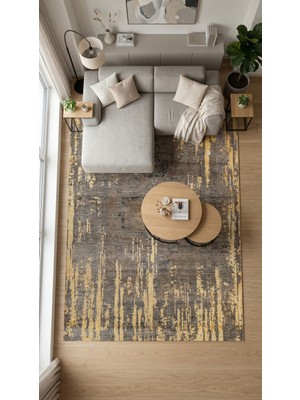 Kreasyon Halı Atelier AE007 Sarı Uzun Ömürlü Yumuşak Dokulu Salon Yatak Odası Koridor Oturma Odası Yolluk Halı