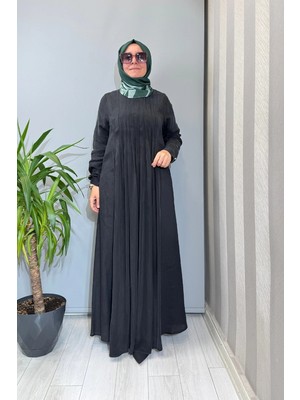 Miss Dalida Uzun Kollu Keten Cupro Elbise Siyah 2264257