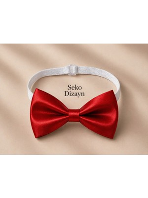 Seko Dizayn Kırmızı Erkek Çocuk Ayarlanabilir Papyon Saten 1-14 Yaş