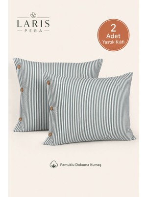 Larispera Çizgili Düğmeli 2'li Yastık Kılıfı Pamuklu Dekoratif Yastık Kılıfı 50X70 cm 8 Renk Seçeneği