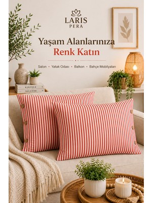 Larispera Çizgili Düğmeli 2'li Yastık Kılıfı Pamuklu Dekoratif Yastık Kılıfı 50X70 cm 8 Renk Seçeneği