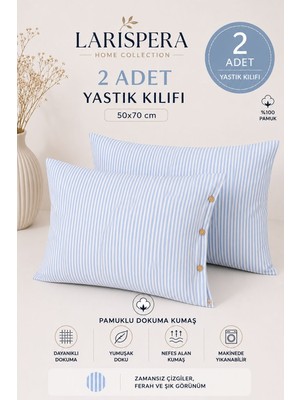 Larispera Çizgili Düğmeli 2'li Yastık Kılıfı Pamuklu Dekoratif Yastık Kılıfı 50X70 cm 8 Renk Seçeneği