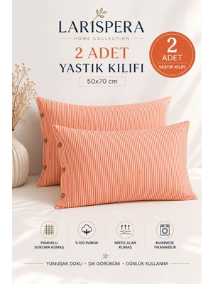 Larispera Çizgili Düğmeli 2'li Yastık Kılıfı Pamuklu Dekoratif Yastık Kılıfı 50X70 cm 8 Renk Seçeneği