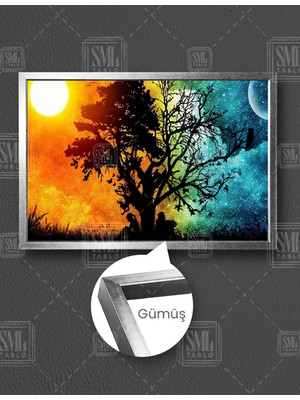 SML Tablo Gece Gündüz Art Modern Sanat Dekoratif Manzara Çift Aşk Yatay Çerçeveli Kanvas Tablo