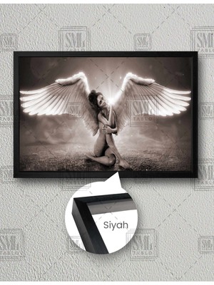 SML Tablo Fantasy Angel Wıng Guardıan Melek Kız Nü Kadın Yatay Çerçeveli Kanvas Tablo