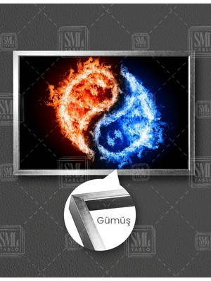 SML Tablo Ateş ve Su Ying Yang Eşitlik Zıtlık Güç Yatay Çerçeveli Kanvas Tablo