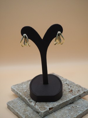 Stelle Jewelry 316L Paslanmaz Çelik Gold Taşlı Kaburga Model Tasarım Halka Küpe