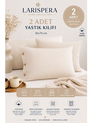 Larispera Çizgili Düğmeli 2'li Yastık Kılıfı Pamuklu Dekoratif Yastık Kılıfı 50X70 cm 8 Renk Seçeneği