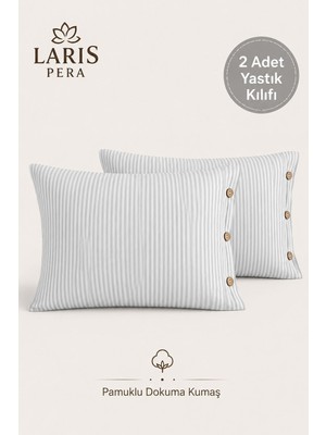Larispera Çizgili Düğmeli 2'li Yastık Kılıfı Pamuklu Dekoratif Yastık Kılıfı 50X70 cm 8 Renk Seçeneği