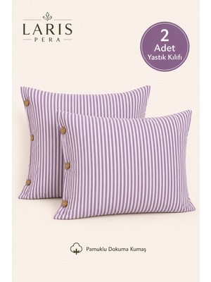 Larispera Çizgili Düğmeli 2'li Yastık Kılıfı Pamuklu Dekoratif Yastık Kılıfı 50X70 cm 8 Renk Seçeneği