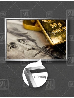 SML Tablo Dolar Altın Borsa Ekonomi Finans Benjamin Franklin Dekor Yatay Çerçeveli Kanvas Tablo