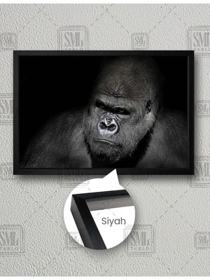 SML Tablo Dev Kral Goril Vahşi Hayvan King Kong Dekor Yatay Çerçeveli Kanvas Tablo