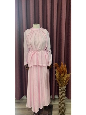 Miraydin Butik Kadın Belden Bağlamalı Oversize Müslin  Etekli Takım M2676 - Pembe